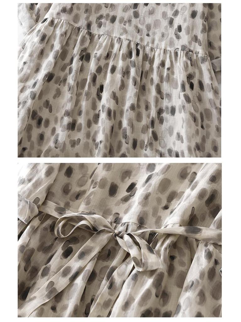 Xinxing 2025 V-neck Cotton Linen Swing Travel Dress - Mid-length Summer Vacation Wear