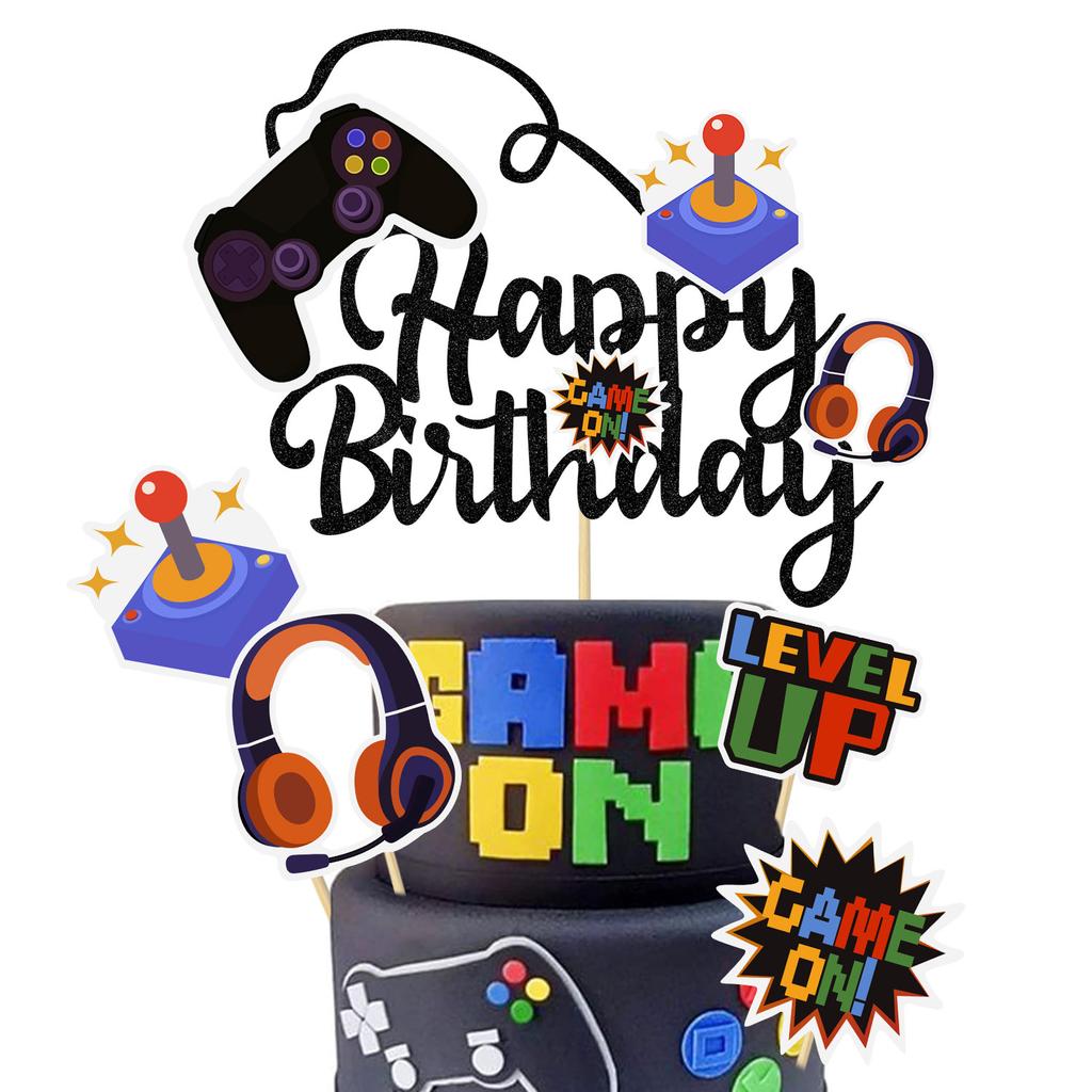 5 PCS Video Game Cupcake Toppers Video Game Happy Birthday Cake Topper Game On Controllers Cupcake Picks GamePad Cake Decoration