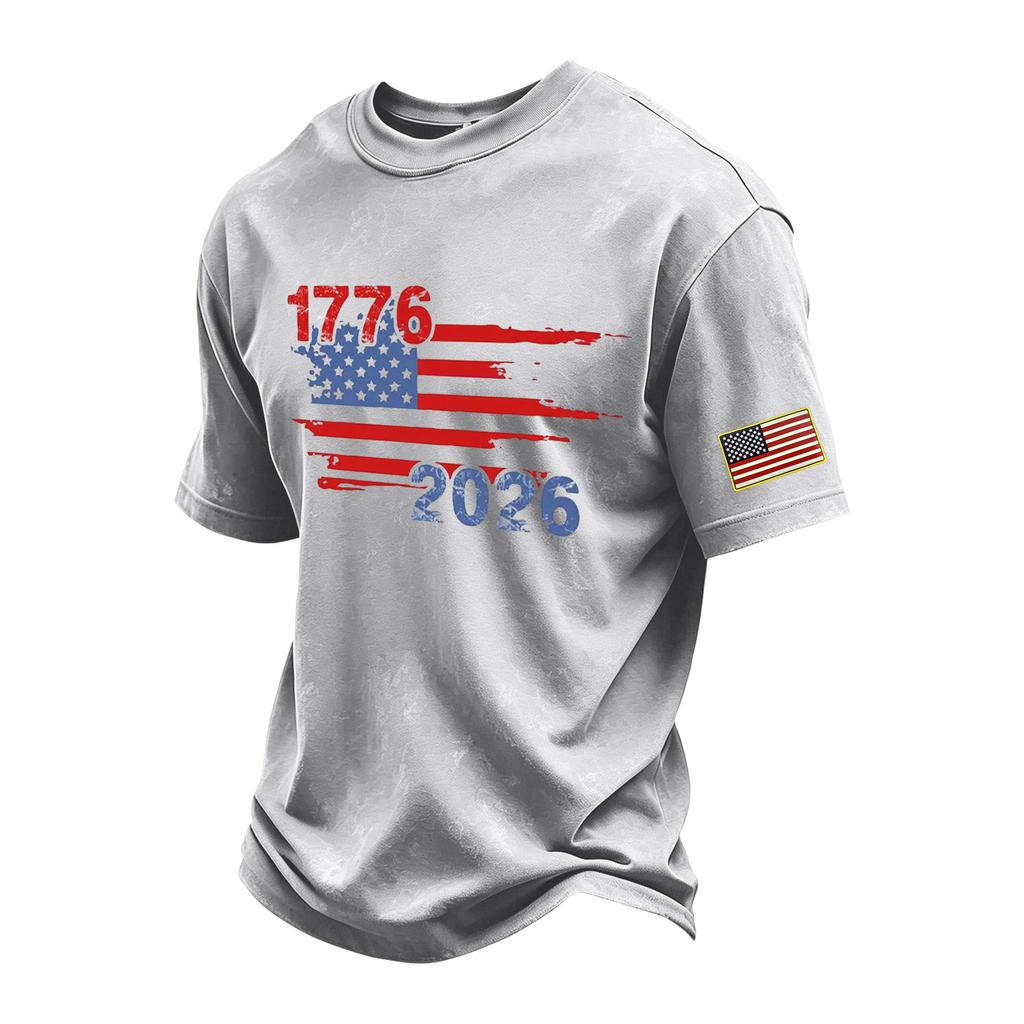 Men's Vintage Washed Crew Neck Short Sleeve T Shirt Independence Day Graphic Print Casual Fit Soft Fabric Comfortable Wear