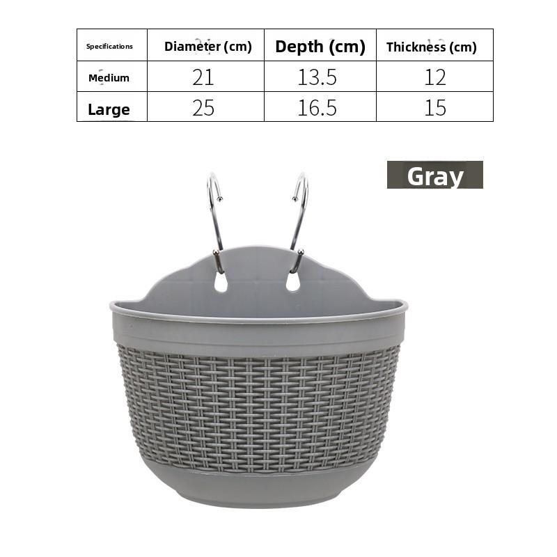 Plastic Imitation Rattan Hanging Resin Flower Pot Semi-circular Wall-mounted Succulent Pothos Special Balcony Decorative Flower 210MM серый