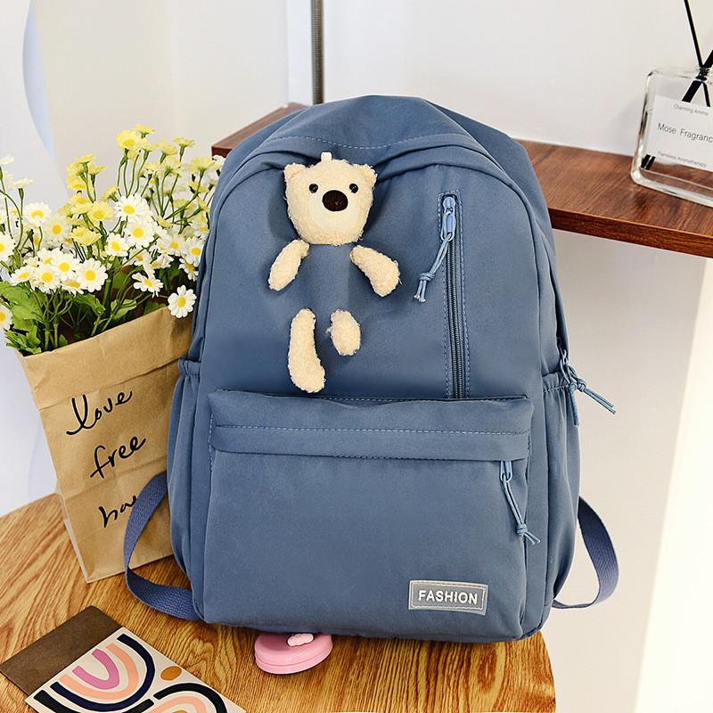 Korean Style Bear Backpack Large Capacity Stylish Nylon Soft Double Shoulder Bag
