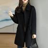 Women Jacket Turn-down Collar Long Sleeves Double-breasted Windbreaker Relaxed Fit Pockets Mid Length Outdoor Activity Travel Commuting Overcoa