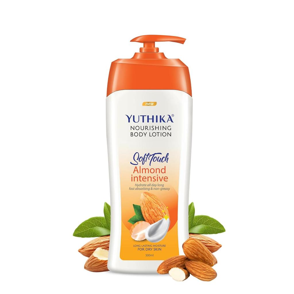 Yuthika Naturals Almond Soft Touch Body Lotion 500ml Pack of 1 for Dry Skin Hydration & Nourishment