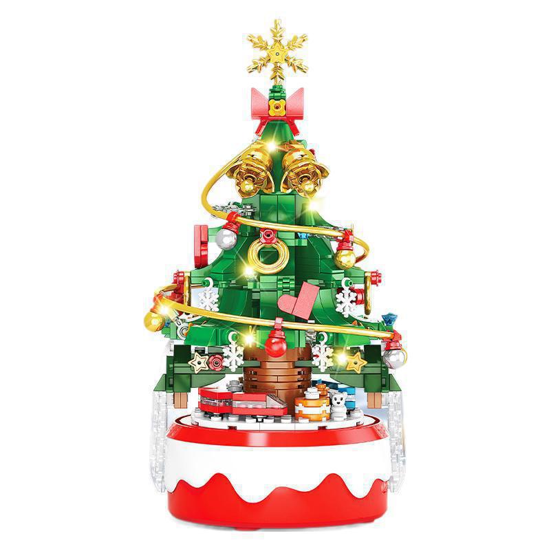 Cutie muzicală cu brad de Crăciun compatibilă LEGO: Jucărie de construcție educativă luminoasă pentru copii, perfectă ca ornament de ziua de naștere