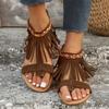 Large size flat-bottomed casual single shoes for women's summer new fringed wind pinch sandals for women