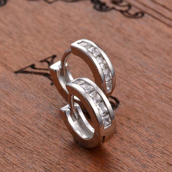Ear Clip Silver Plated Shiny Silver Plated Rhinestone Ear Studs for Party