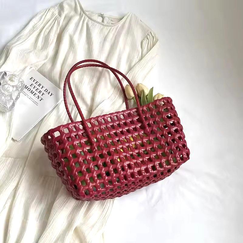 

FLYING STARS Brand Fashion Solid Color Woven Women Handbag Women Summer Shoulder Bag Simple Handbag Hand Woven Hollow Beach Bag 28cmX18cmX12cm