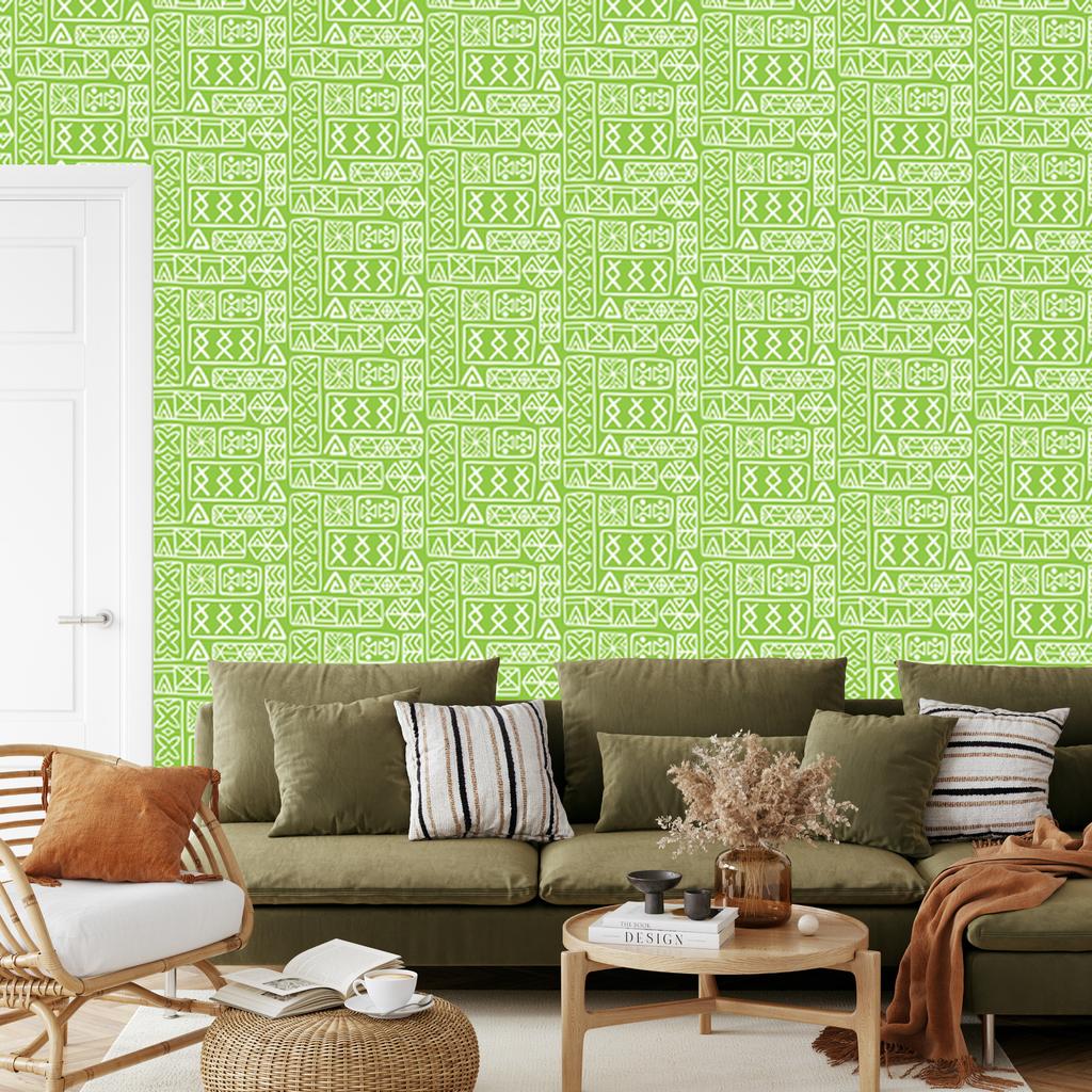 Polynesian Geometric Pattern Wallpaper Lime 50x1000