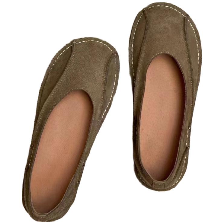 Leather Retro Single Shoes Soft Leather Soft Sole One Pedal First Layer Cowhide Women's Shoes New Flat Shoes