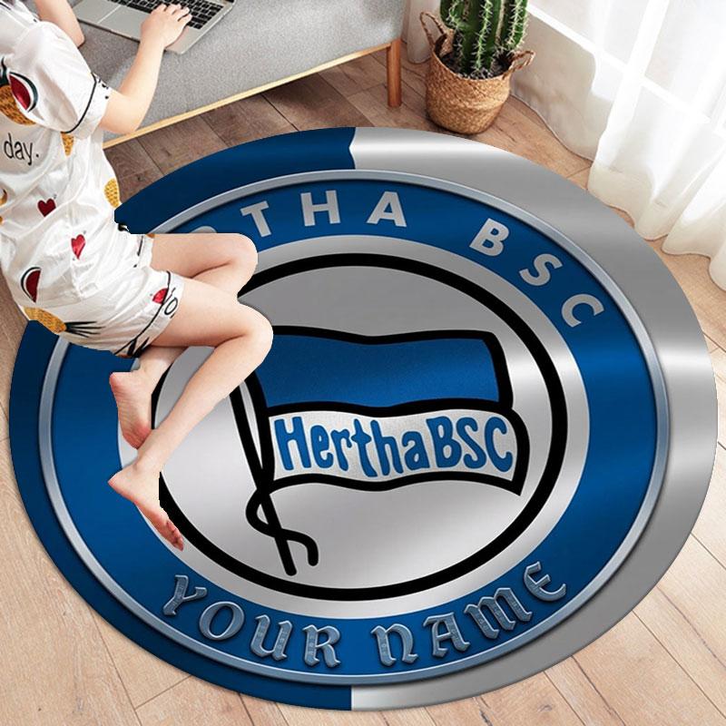 Hertha BSC Custom Name Round Area Rug,Carpet Rug for Living Room Bedroom Sofa Playroom Decor,Non-slip Floor Mat
