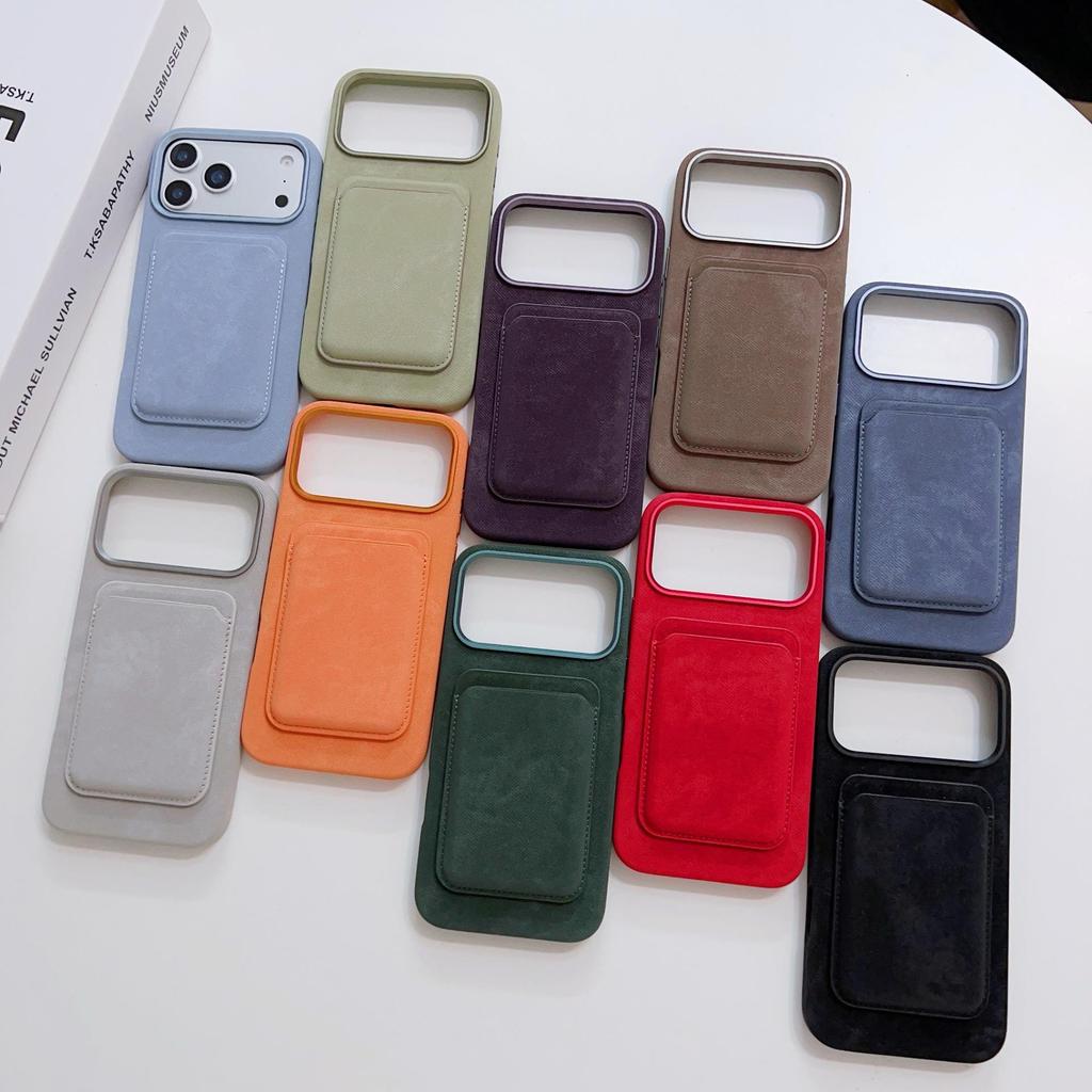 Apple 17 Pro/Pro Max Leather Flannel Phone Case with Magnetic Card Holder