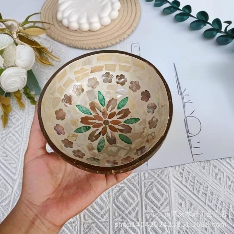 Vietnamese Coconut Shell Bowl Decorative Serving Dish Snacks Nuts Candy Home Decor Storage