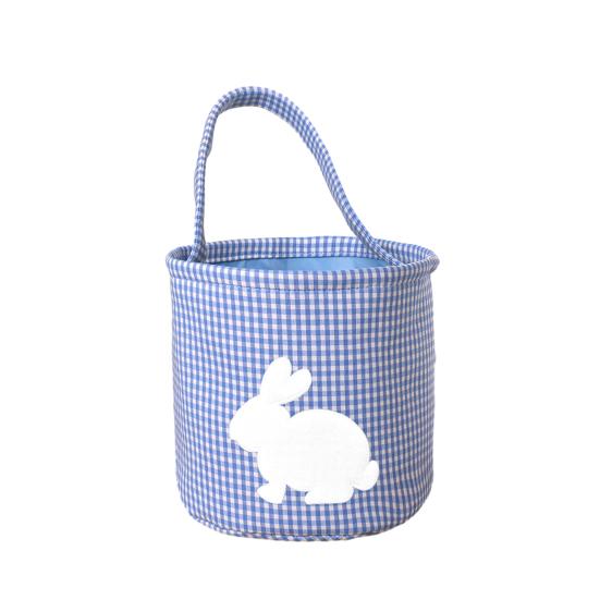 Easter Bunny Basket Plaid Gingham Easter Bucket with Handle Cute Egg Hunting Tote Bag for Candy Gifts Storage Party Supplies