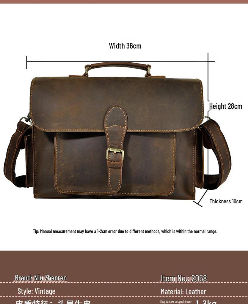 Men's 14" Vintage Leather Business Briefcase 2058