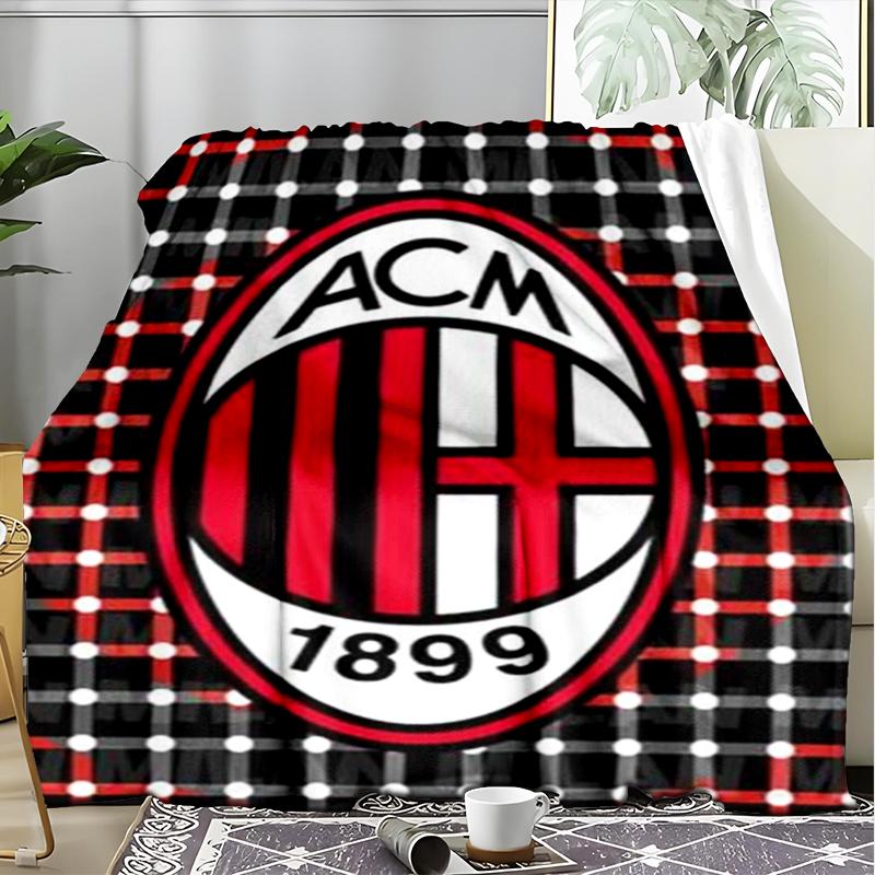 1 Stück AC Mailand Fußballverein Aufdruck Weiche Flanelldecke Überwurf für Schlafzimmer Wohnzimmer Sofa Camping Reise Fan Geschenke Weihnachtsgeschenke