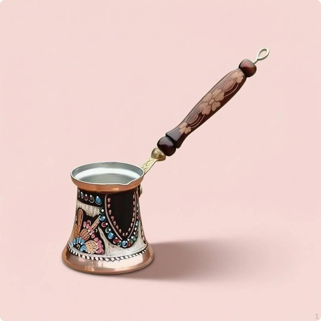 Turkish Coffee Pot Handmade Copper Floral Pattern 180ML Enamel