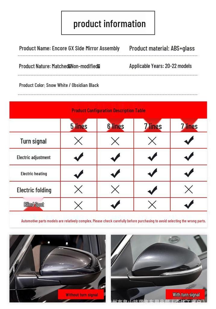 Electric Rearview Mirror Assembly for 2020-2022 Buick Encore GX: Adjustable & Reflective.