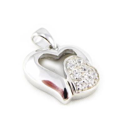 [B9522] - White Gold 'Tandem Heart' Gold Plated Pendant