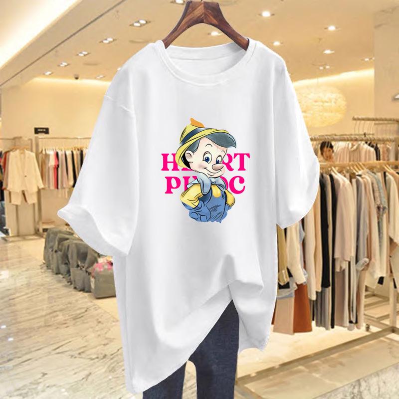 

Summer Cotton Printed Off-Shoulder Short Sleeve Women s Loose T-Shirt M