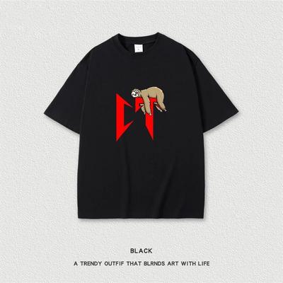 Unisex CT Faultier Cartoon Musterdruck Unisex Damen Sommer Einfaches Design O-Ausschnitt Oversized Kurzarm T-Shirt Tops
