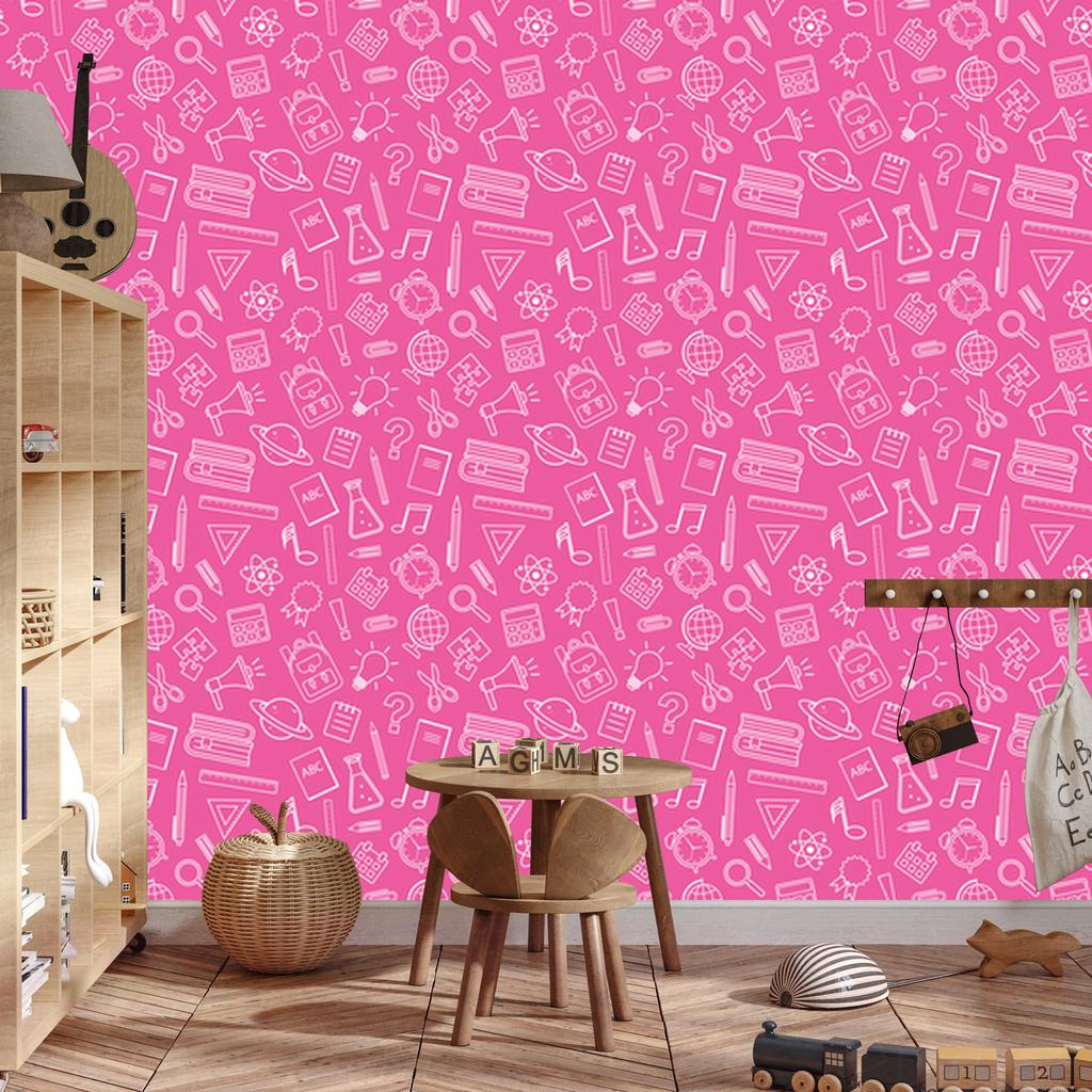 Wallpaper School Supplies Powder Pink and Purple 50x1000