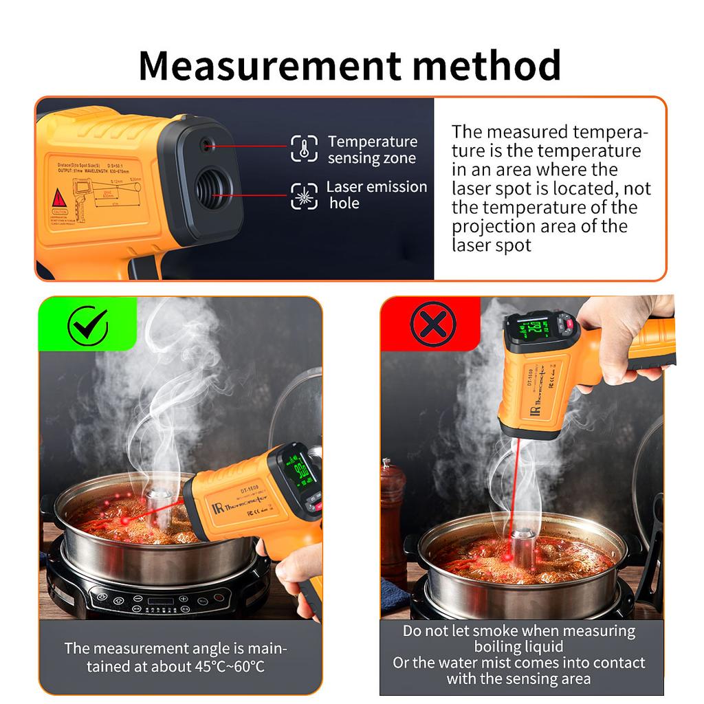 DT1000 DT1600 Infrared Thermometer Professional 13 Laser Points Non Contact Digital Pyrometer IR Temperature Gun High Temp Alarm