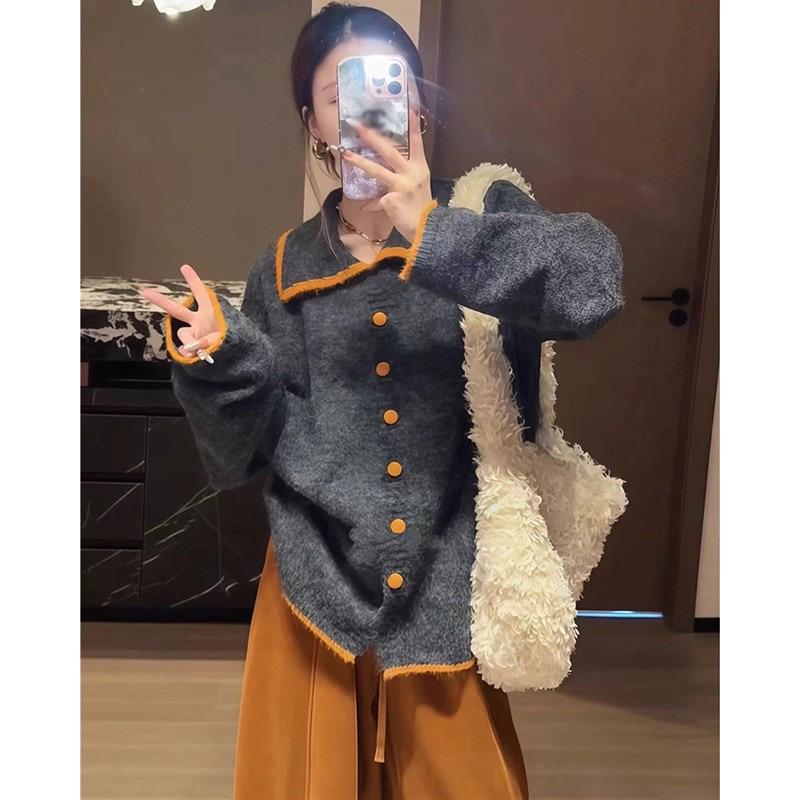2025 Autumn/Winter Korean Chic Loose Knit Sweater & High-Waisted Wide-Leg Pants Two-Piece Set
