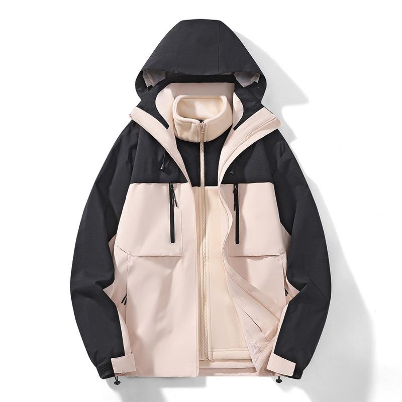 Jacket Men's Vintage Color Matching Windproof Waterproof Jacket Men's and Women's Outdoor Hooded Jacket