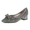Fashion Sequines Beading Bowknot Pumps Women Pointed Toe Glitter Rivets Med-high Heels Shoes Chunky Heel Bling Bowtie Tacones Big Size43