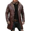 Men's Solid Color Button Pocket Work Wear Plus Velvet Leather Jacket Men's Casual Long Coat