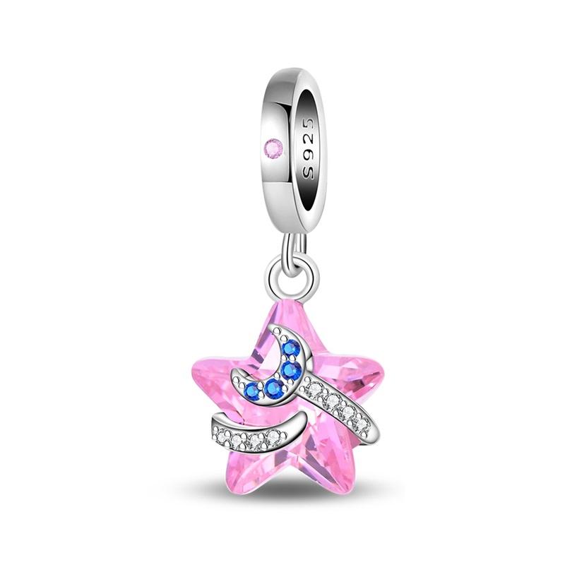 100% Stering Copper Metal Flower Heart Gem Charm Bead Components Bead Components Luminous Firefly Pendant Bead Component Compatible With Authentic