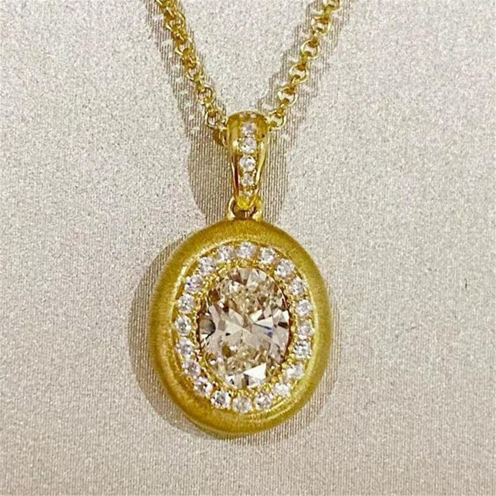 Cute Female Crystal White Zircon Stone Oval Pendant Necklace Vintage Gold Color Wedding Jewelry For Women