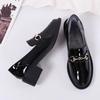 Women's Black Fleece-Lined Genuine Leather Loafers - Autumn/Winter Slip-On, British Style Bean Shoes for Professional Work