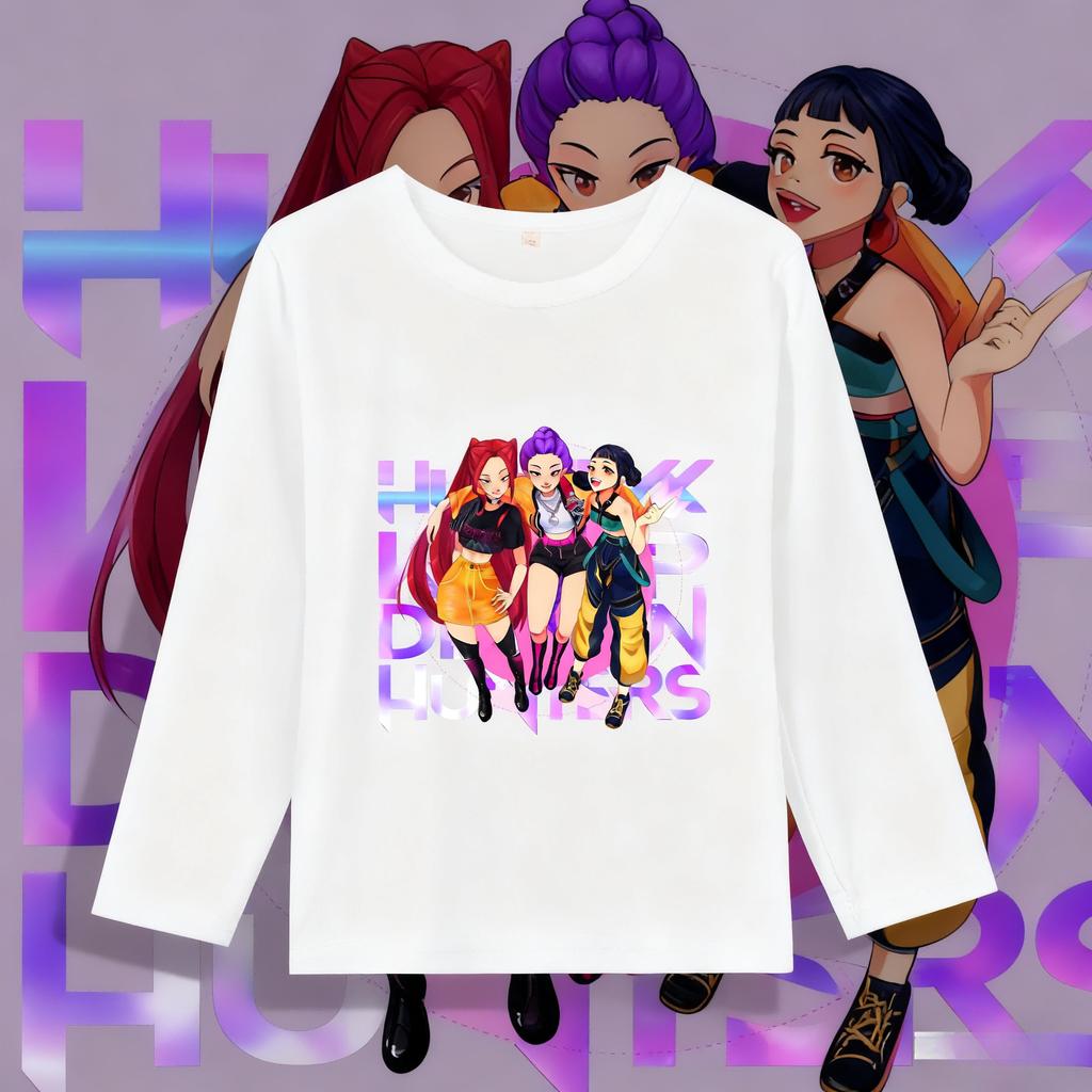 K-Pop Dämonenjägerinnen Langarm-T-Shirts Kawaii Cartoon Bedruckte Oberteile Kinder Freizeit-T-Shirts Herbst Kinderbekleidung