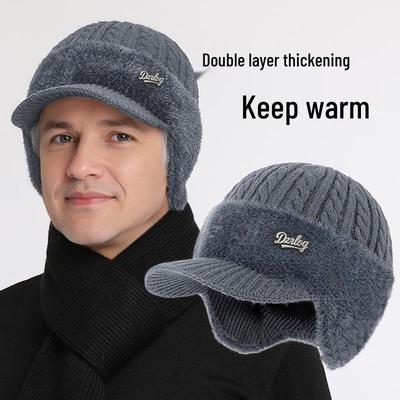 Men’s Winter Woolen Duckbill Cap with Ear Protection - Warm, Thickened Knit for Middle-aged and Elderly