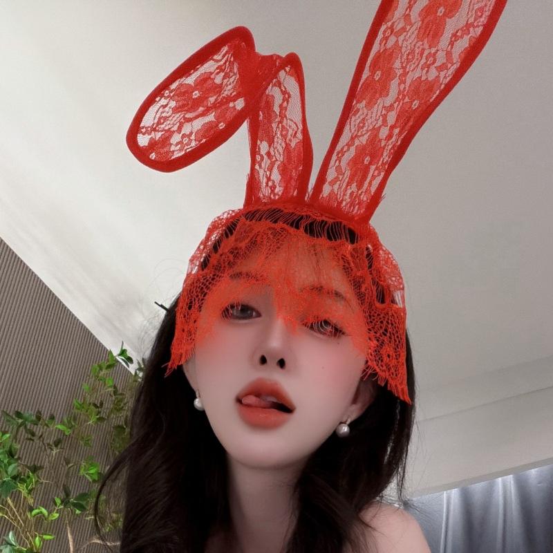 Sexy Lace Rabbit Ears Veil Headband Hairband Flirting Tease Internet celebrity Hair Accessories