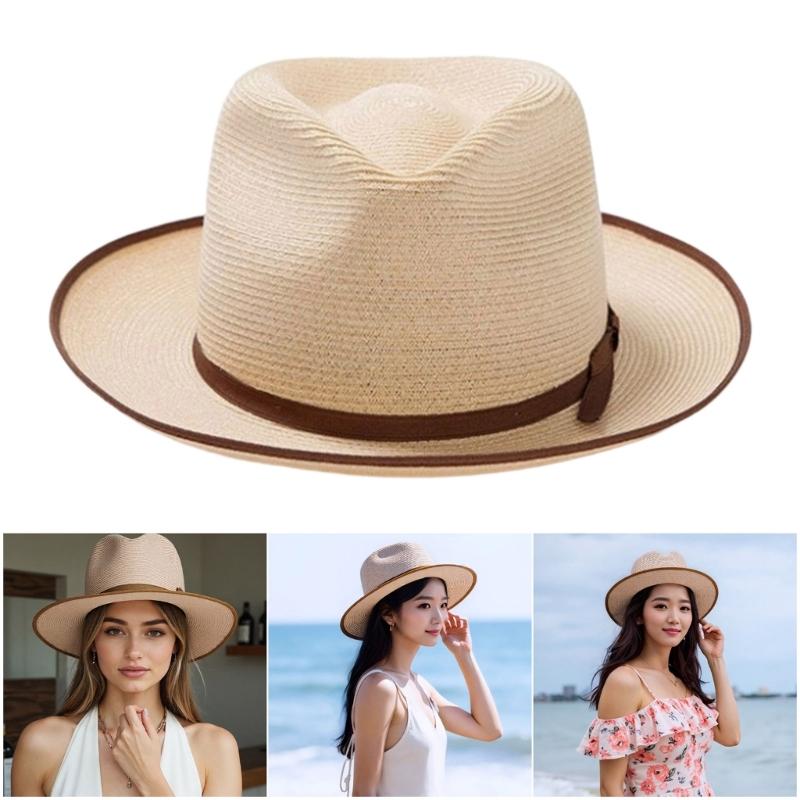 Adjustable Breathable Paper Braid Summer Dress Hat With Rolled Brims Bows Detail Colorful Party Hat for Women and Girls