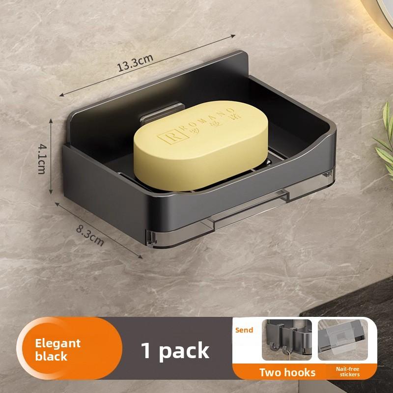 Wall-mounted Soap Drain Box, No Punching, Household Bathroom Soap Rack, Simple with Hook, No Water Accumulation Soap Box
