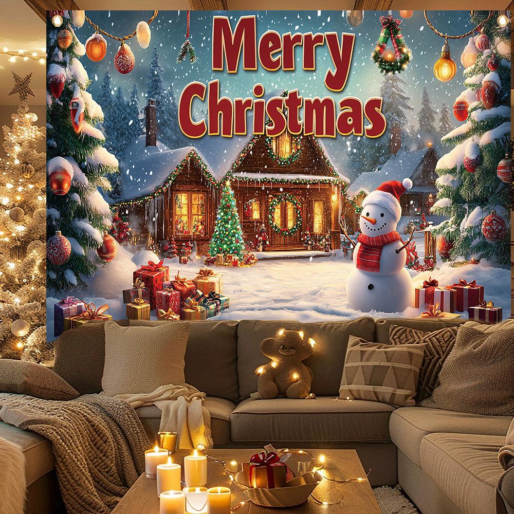 1pc 2D Flat, Merry Christmas Party Banner - Durable Polyester Material for Festive Wall Decoration, No Power Required Wsj