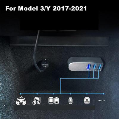 עבור Tesla Model 3/Y 2017-2021 אביזרים 1 עד 3 USB Splitter Extend Hub Box