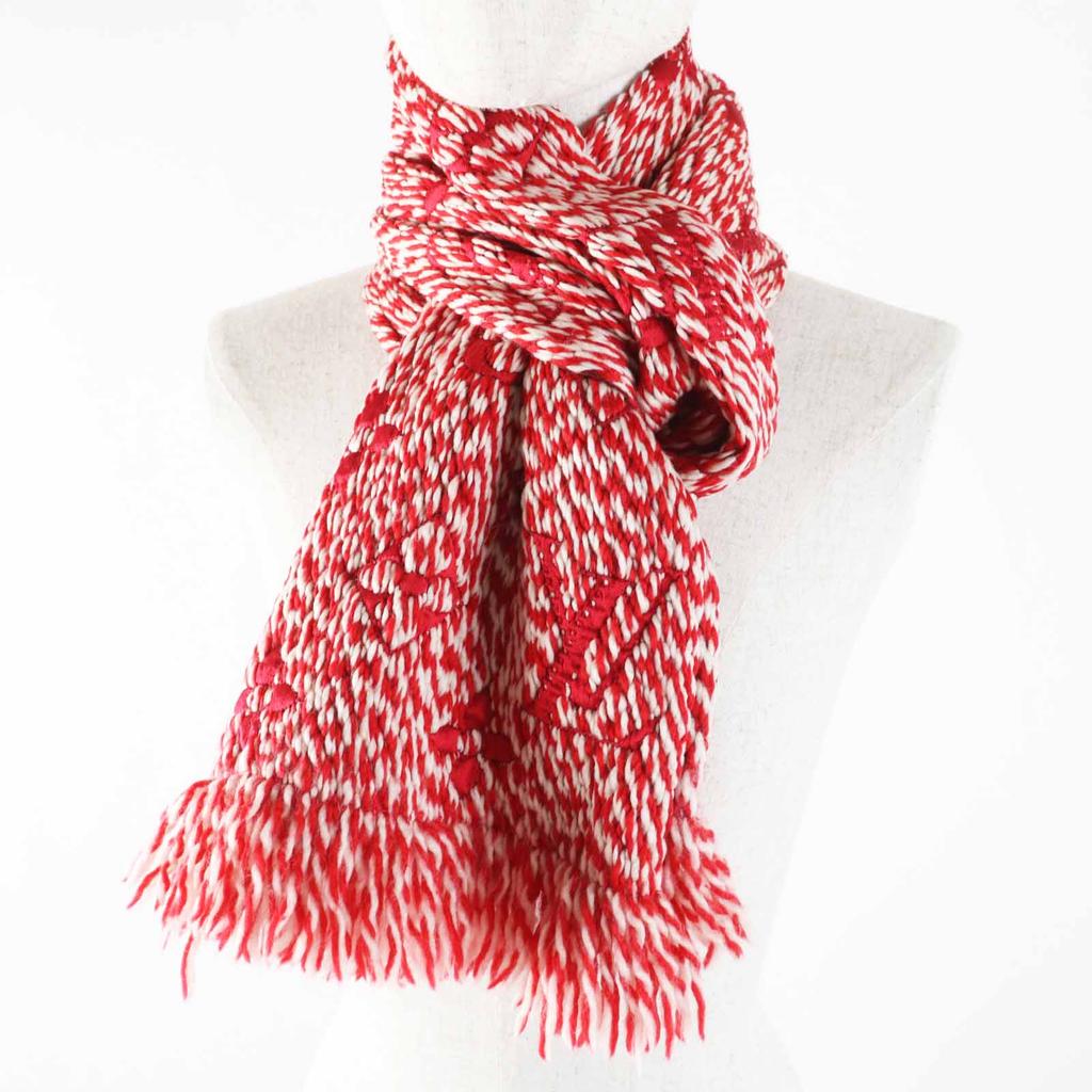 Very Good LOUIS VUITTON Scarf Echarpe Logomania Mix Red white wool Women M70424 Used
