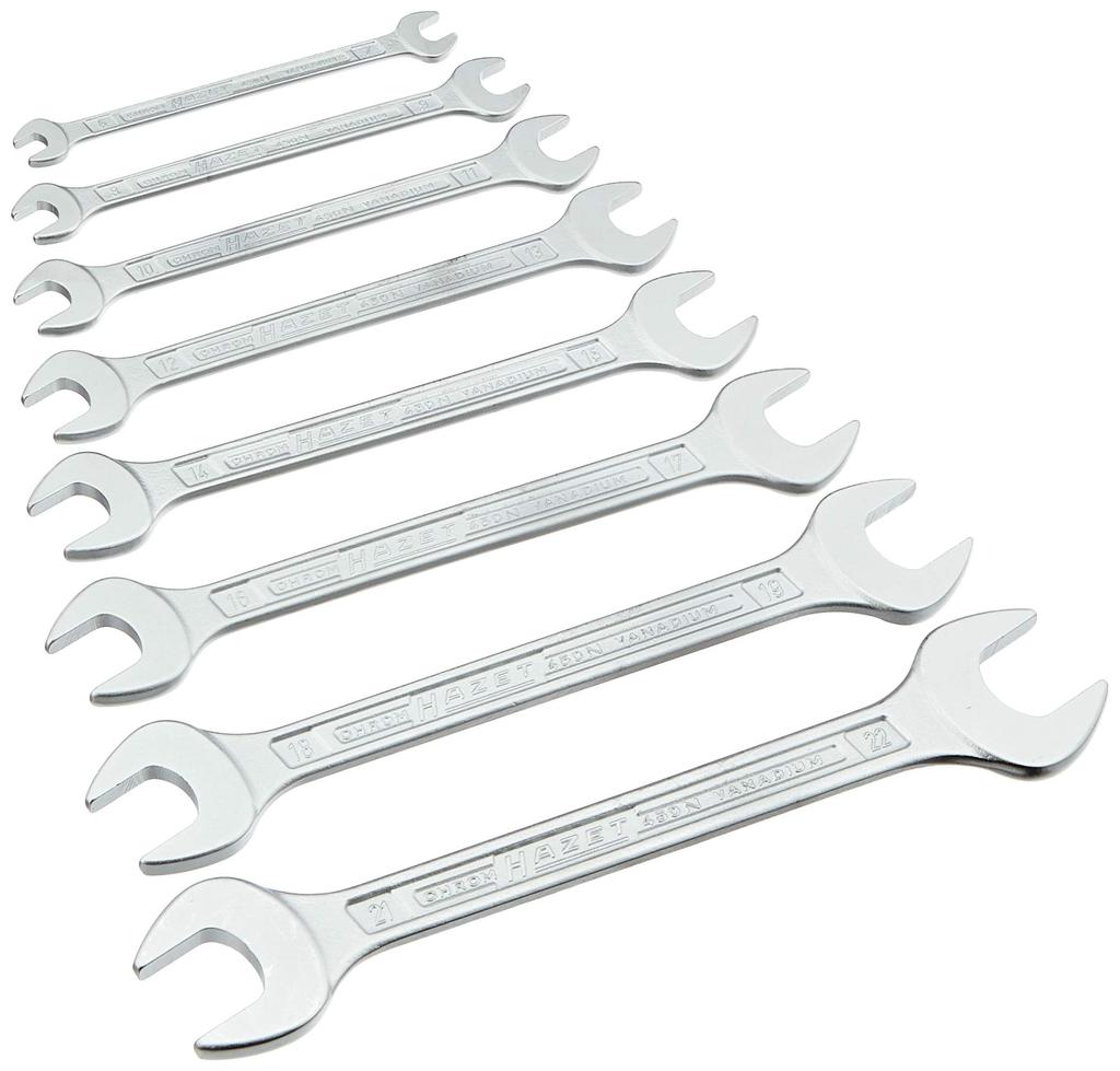 HAZET Wrench Set with with Plastic Automotive DIY Work Maintenance Made in Germany 450N/8RS Set, 8-Piece Double-Ended Wrenches, 6-22mm, Chrome-Plated