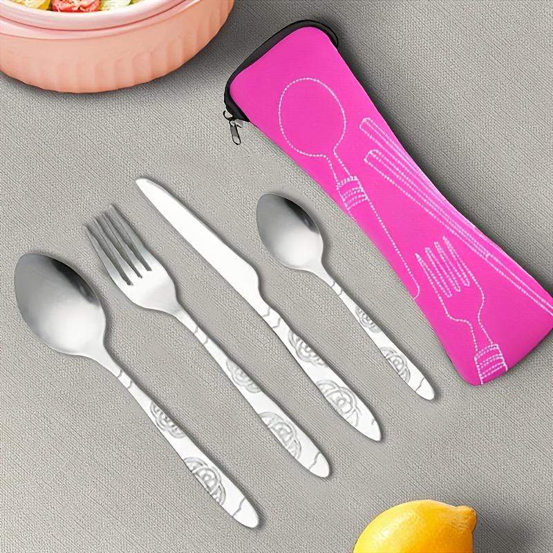 4Portable Cutlery Set of Knife Fork and Spoon 410Stainless Steel Is Sturdy and Durable The Vintage Print Design Features Unique