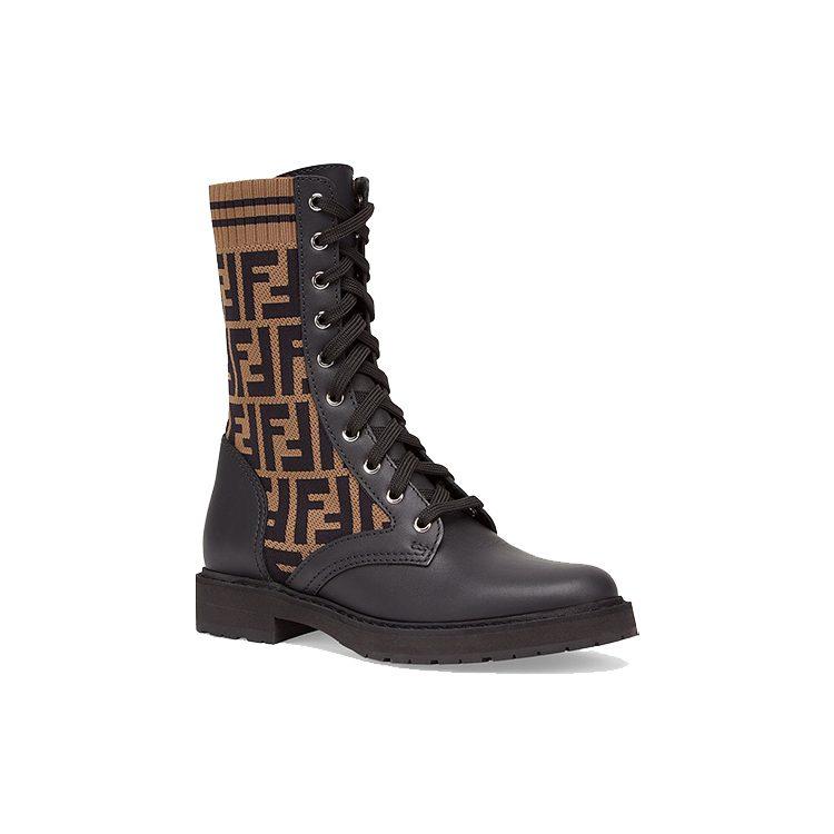 Fendi Stivale da Biker FF Rockoko da Donna 'Black Tabacco' 8T6780A8C7F0PMM