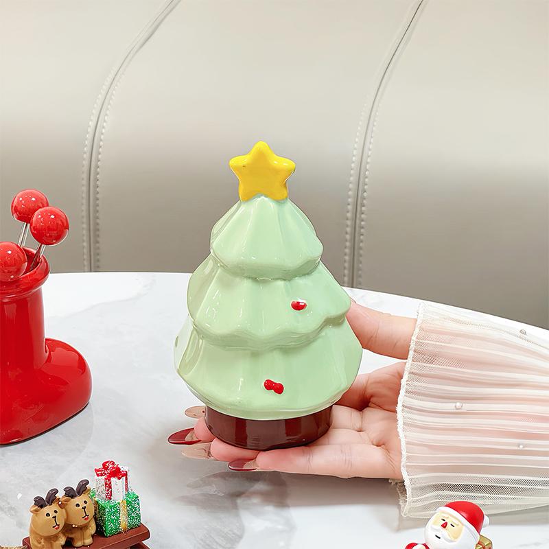 Porta-Palitos Árvore de Natal Fofa Cerâmica Caixa de Fio Dental Ornamento de Mesa Decoração de Natal
