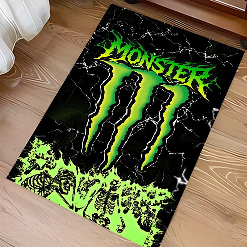 1pz Tappeto Area con Stampa Logo Monster Energy - Morbido, Lavabile, Antiscivolo, Tappetino da Interno per Sedie da Ufficio, Soggiorno, Home Office, Tappeto Decorativo