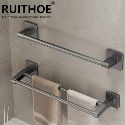 Portasciugamani da Bagno Porta Asciugamani Montaggio a Parete Montaggio Senza Fori 30/40/50cm Barra Porta Asciugamani Plastica ABS Doppia Barra 2 Ripiani Appartamento