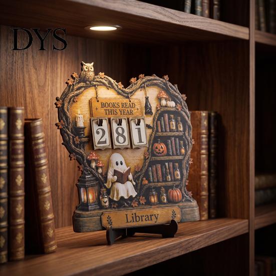 Wooden Reading Tracker Halloween Book Read This Year Counter, Ghost Bookstore Counter with Number, Table Sign Decoration, Gift for Bookworms