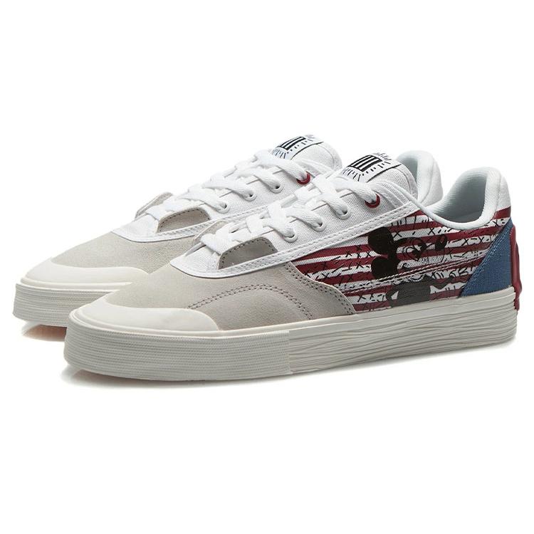 Disney X Keith Haring x Li Ning Mickey Slip Resistant Abrasion Resistant Low top Skateboard Shoes Men's White Gray AECR049-1
