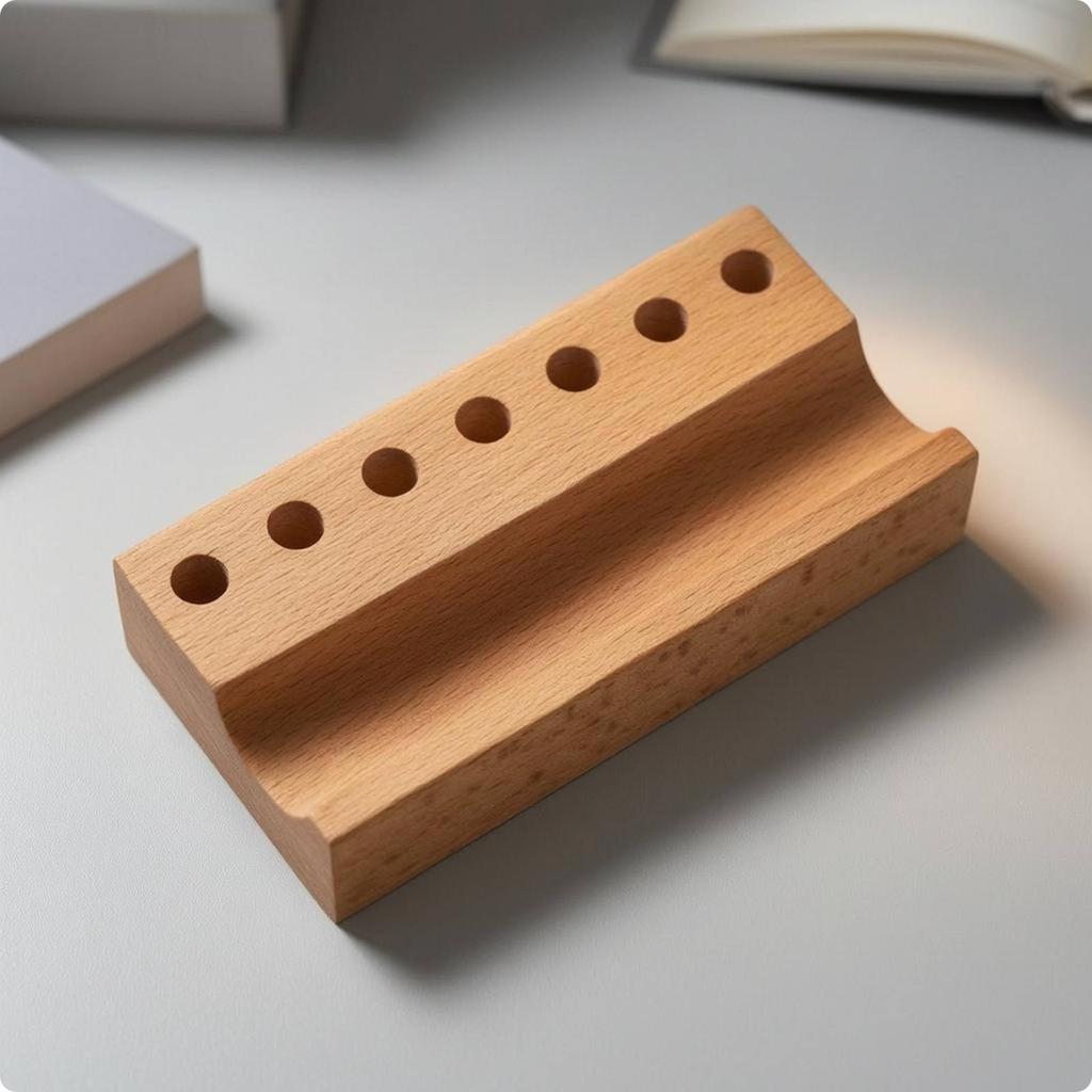 Wood Pen Stand Recessed Channel Wooden Pen Display Stand Desk Accessory Minimalist Space-Saving